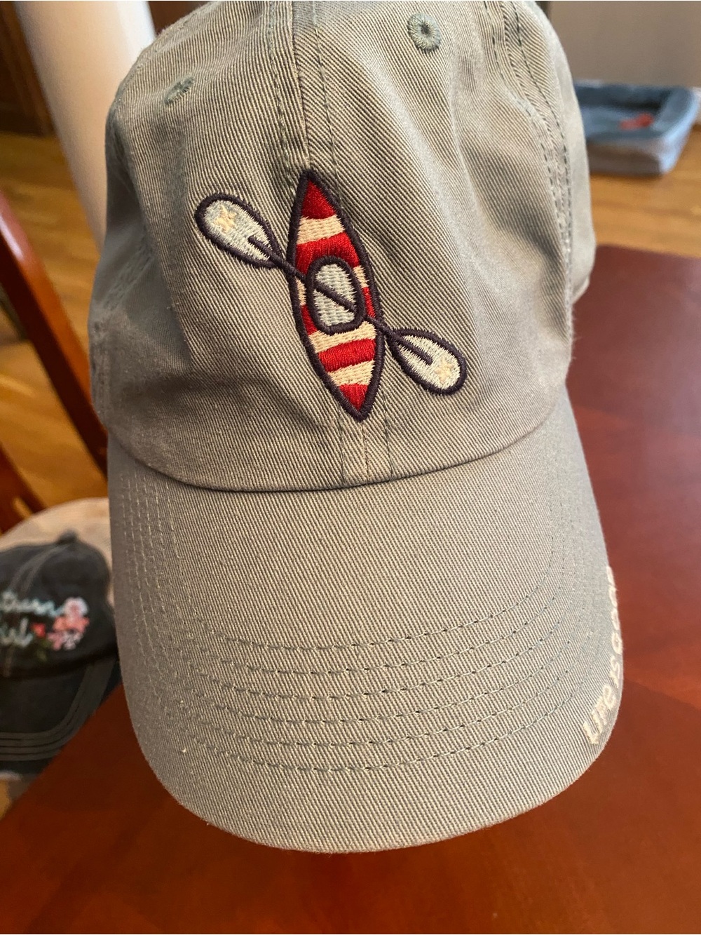 Life Is Good Gray Baseball Hat with Red Canoe Embroidery